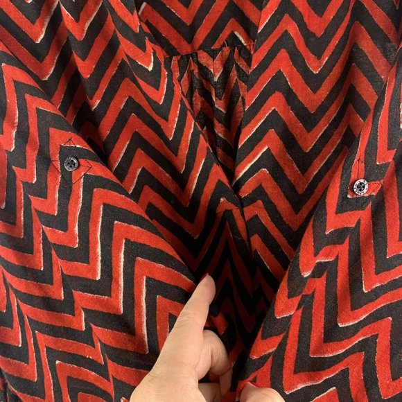 Ralph Lauren Red Black Chevron Cotton Blend Roll Tab Drawstring Tunic Top Sz 2X - Picture 3 of 10